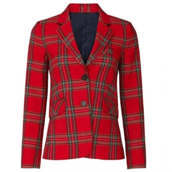Tara Jarmon Virginie Blazer Plaid Red 38 - Picture 1 of 11